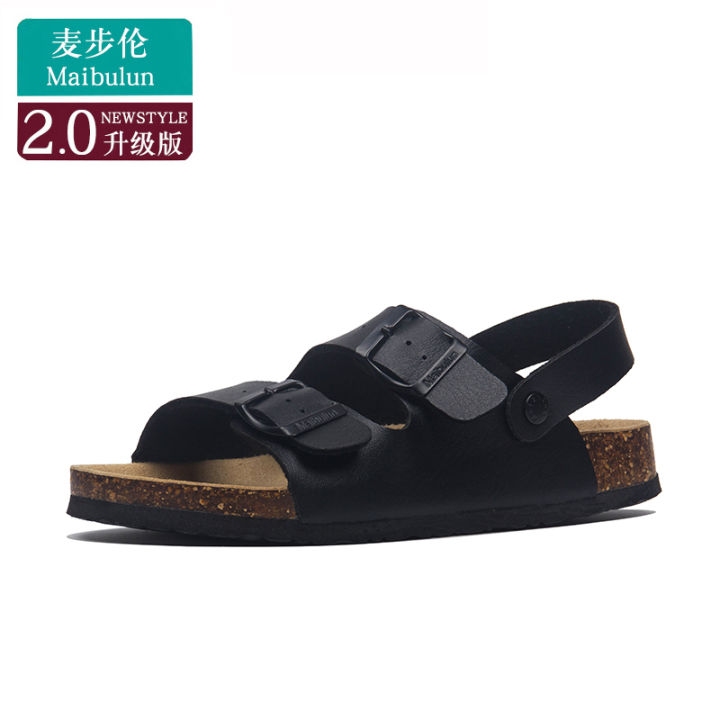 Maibulun Cork Slippers Summer Men's and Women's Same Beach Outdoor Home Large Size Flat Heel Birkenstock Shoes Two-Way Sandals