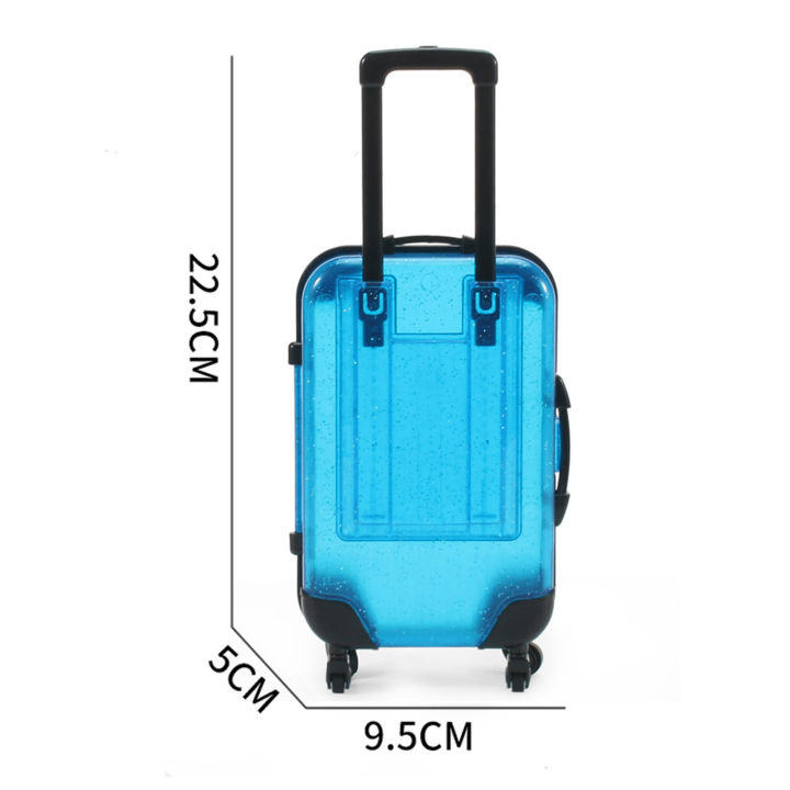 Retractable Handle Luggage Toy Mini Transparent Travel Rolling Suitcase for Kids Retractable Handle Large Capacity 4 Spinner Wheels Ideal for Cosmetics Snacks Dolls Mini Luggage Toy