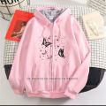 PINK BUTTERFLY & STARS PRINTED FLEECE FULL SLEEVES ZIPPER HOODIE FOR WOMEN. 