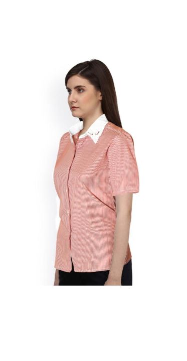 Women%20short%20sleeves%20casual%20shirt%20for%20girls%20With%20stylish%20collar%20-%20Image%204