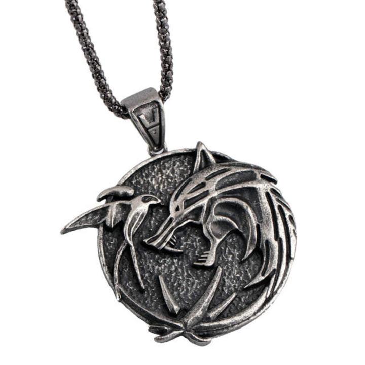 Vintage Gothic Fashion Witch wizard Pendant Necklace Wolf Head Bird Shape Geralt Animal Collar Chain Punk Bijouteries For Men