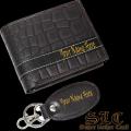 Leather Wallet and keychain Gift Set with customized name engraving ( Cow Leather ) * Super Leather Craft *. 
