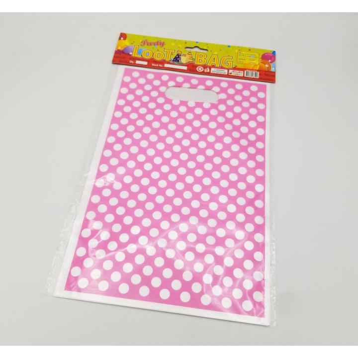 BABY PINK POLKA DOT GOODY BAGS ( PACK OF 10 GOODY BAGS )