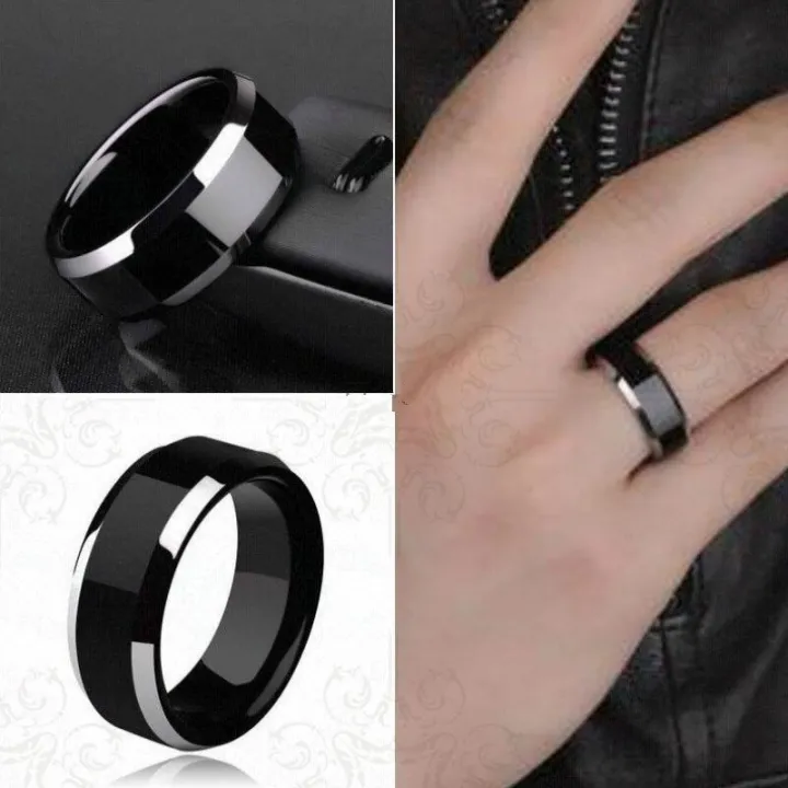 Titanium Finger Rings Combo Of Black Titanium Finger Ring With Cuboid Rectangle Neck Pendant ...