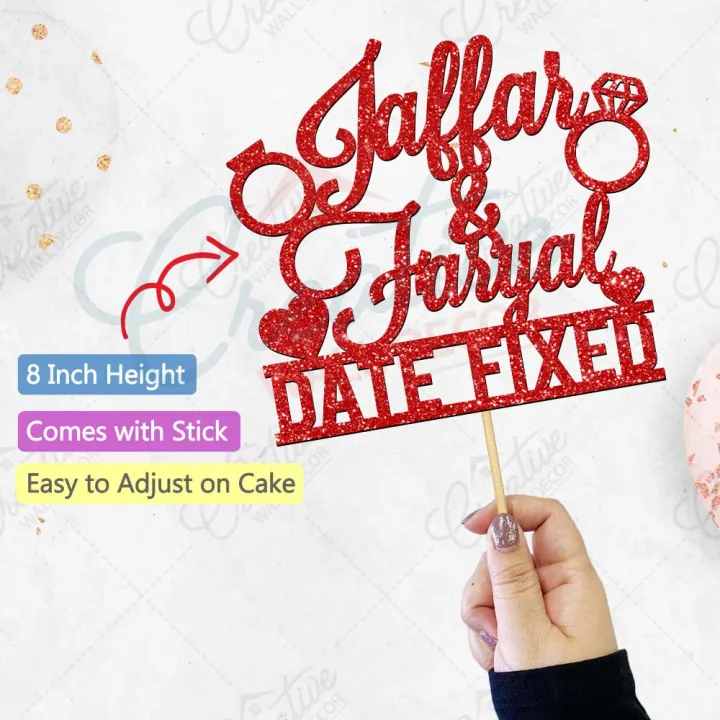 CUSTOMIZED%20Date%20fixed%20Cake%20Topper,%20wedding%20topper%20for%20Party%20Celebration,%20Anniversary%20&%20Engagement%20Cake%20Decoration%20Supplies%20-%20Image%203