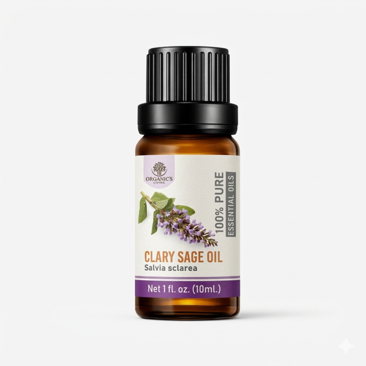 Organic's Living® - Clary Sage Essential Oil | 100% Pure & Natural | For Skincare, Haircare, Stress Relief, Hormonal Balance, Aromatherapy, Diffusers, Humidifiers, Candle & Soap Making | Double Lid & Dropper Bottle