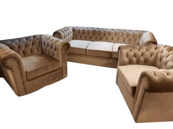 Sofa 5 Seater Chaester Field Tufting  Designed Golden  Valvet Instalment furniture   & Colour Can be Customized(3+1+1)