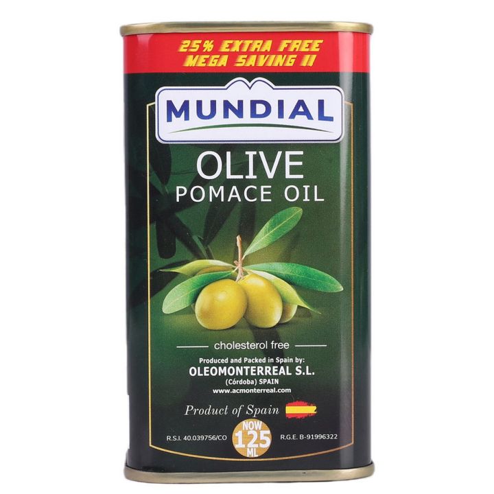 Mundial - Olive Pomace Oil - Tin-125 Ml - 25% Extra Free Mega Saving