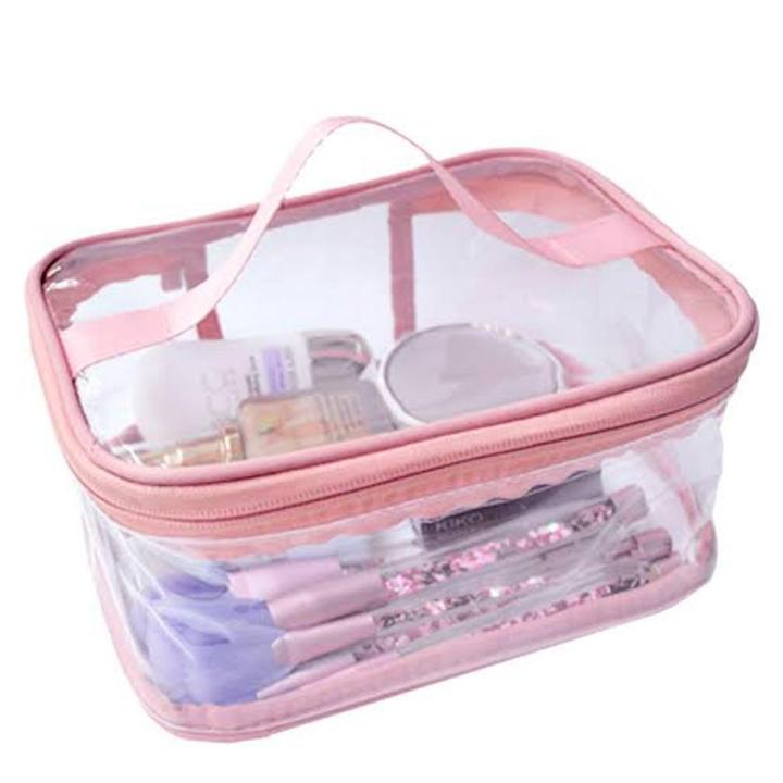 Premium Clear Makeup Bag, Transparent Cosmetic Pouch for Travel or Everyday Use, Waterproof Beach Bag for Sunscreen Skincare (Pink)