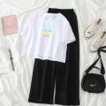 Black T-Shirt & Trouser Set with Rainbow Butterfly Print | Soft Cotton Jersey Casual & Nightwear for Women & Girls (S-XL & 7-14 Years). 