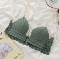Japanese front buckle beautiful back bra sexy underwire small chest flat chest not empty cup triangle cup French girl underwear. 