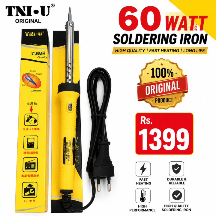 TNI-U 60W Non-Adjustable Temperature Soldering Iron | Fast Heating Electric Solder Iron for Electronics Repair & DIY | High Quality Tip | Home & Professional Use