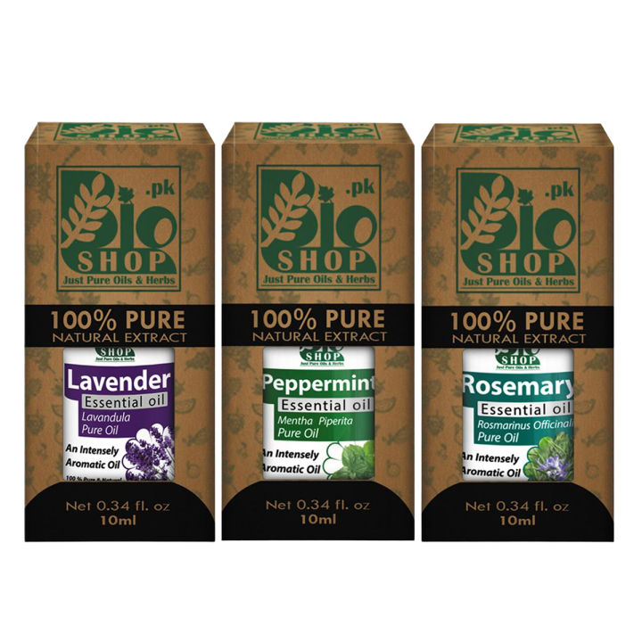 Bio Shop™ Set of 3 Essential Oils Aromatherapy Essential Oil -  Lavender, Rosemary, Peppermint 100% Pure & Natural