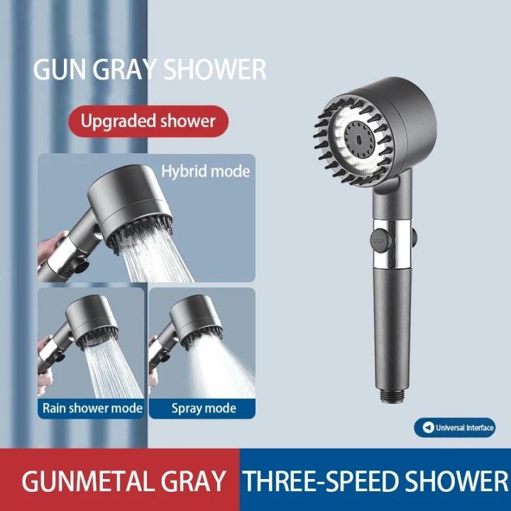 High-pressure Shower Head 3-mode Adjustable Spray with Massage Brush Filter Rain Shower Faucet Bathroom Accessories_ portable handled shower with filter and ON/OFF SWITCH