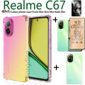 BLKNAIM 4-in-1 NEW For Realme C67 case Anti-fall Color phone case +Matte Ceramic Film +Carbon Fiber Back Film +Lens Film. 