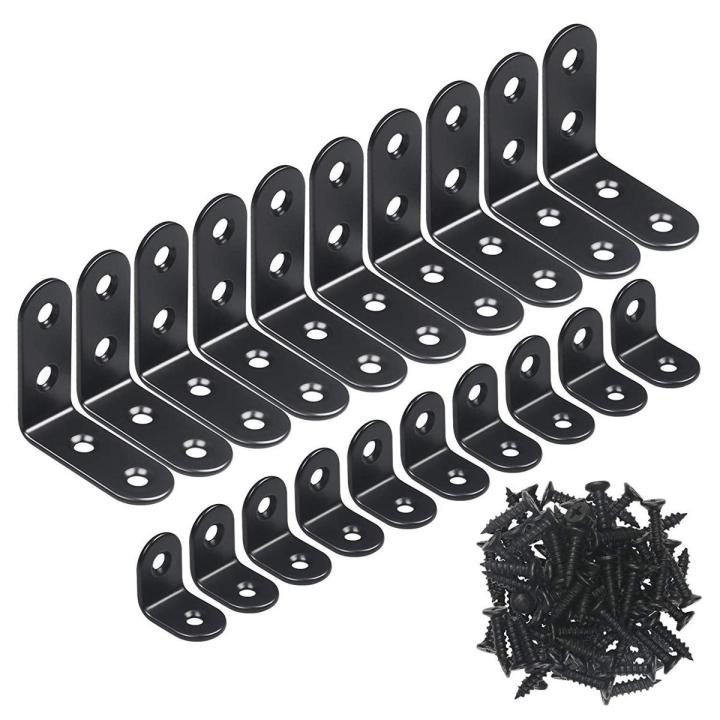 20 pcs Black L Brackets 90 Degree Angle Stainless Steel Joint Bracket Fastener for Wood Chair Bookshelf Board Window Furniture Cabinet(10Pcs-40Mm/10Pcs-20Mm)
