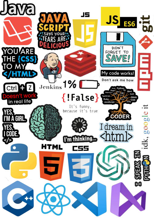 Coding Programming Stickers Pack of 30 for Laptop & Mobile Cover Stickers for Software Engineers 2Inchx2Inch Each Sticker Size