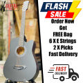 Matte Black Acoustic Guitar With Accessories. 