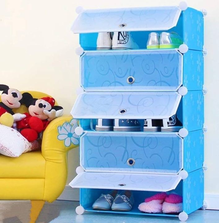 5 Cube Plastic Cabinet, Wardrobe , Organizer with Shoe Rack