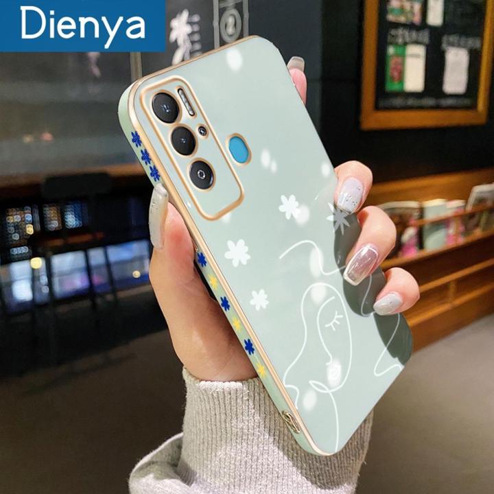 dienya For Tecno Pova Neo Case Fashion Popular Line Girl Camera Plating Side Edge Square Phone Cases Full Lens Back Cover Camera Protect Softcase
