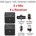 Wireless MIC Type C/IOS/Android/USB/AUX 3.5mm Mic K8/K9/K13/SX8/SX9/K15/K35/M15 Wireless Single/Double Microphone For Interview, Vlogging , Podcast. 
