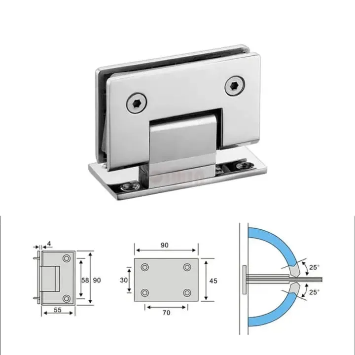 KOLF%2090%C2%B0%20ORIGINAL%20Wall%20to%20Glass%20Shower%20Door%20Hinge%20-%20Mirror%20Finish%20Chrome,%208mm%E2%80%9312mm%20Glass%20Support%20%7C%20DREAM%20Hardware%20-%20Image%202