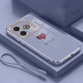 realme Note 50 note50 2024 Stylish Love Heart Rubber Phone Cover Glossy Electric Plating Case Lanyard Casing. 