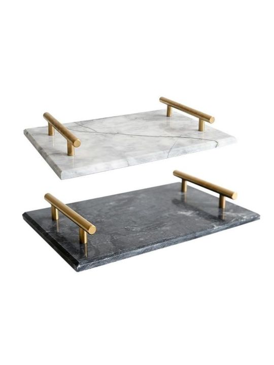 Marble Serving Tray Handmade Marble Tray for Perfume Jewelry Decorative Tray for Serving Fruits and Salads Multipurpose Tray with Handles Cosmetic Trinket Tray