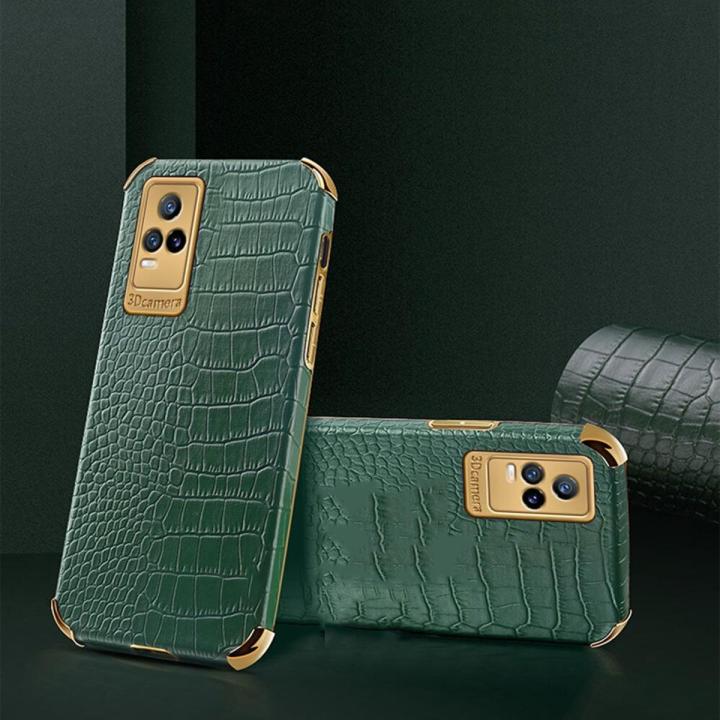 lthmy for vivo V21e 4G Phone Case Leather Crocodile Pattern Plating Soft TPU Shockproof Anti-scratch Four Corners 360 Degree Protection Back Cover