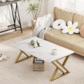 Coffee Table Living Room Table White Center Table, Simple Modern Faux Marble Rectangular Tea Table with Sturdy Gold-Finished Metal Frame,Industrial Wooden Coffee Table for Bedroom Home Office Visit the Wolawu Store. 