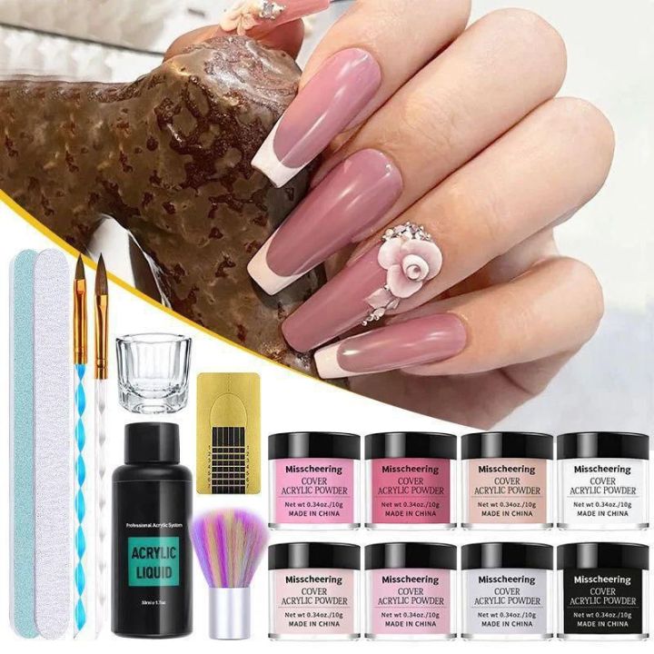 Nail Texture Rough Acrylic Nail kit 8 acrylic powders Acrylic liquid Glass Nail stickers ...