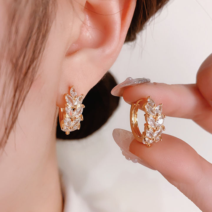 Light luxury niche Douyin super flash zircon wheat ear stud earrings earrings instide high-end design earrings earrings