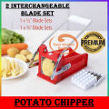 Potato Chips Cutter - French Fries Potato Chipper Machine - Interchangeable Steel Blades - 25 & 49 pieces - French Fry Potato Chipper + 2 Blades - Vegetable Fries Cutter - Homemade Chips Maker. 