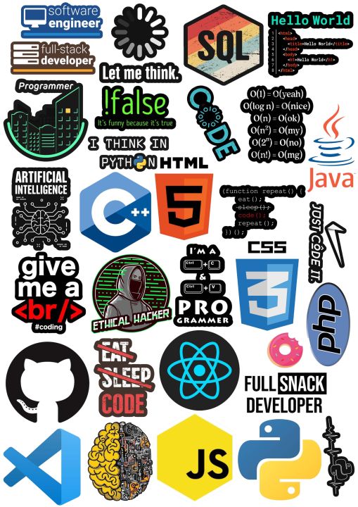 Programming Stickers for Boys- Engineer   Stickers for Girls - stickers  For Boys - Pack of 30  Student Stickers - Size 4 CM Each Sticker For Laptop ,& Mobile