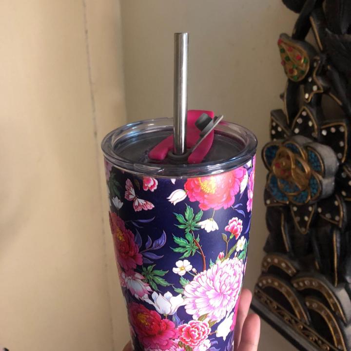 Steel floral sipper cup