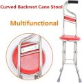 Elderly People's Multipurpose 2-in-1 Ergonomic Design Folding Walking Stick Stool in Stainless Steel. 