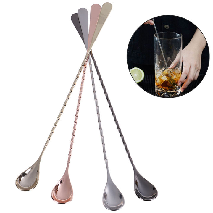 1Pc long handle mixing spoon stainless steel bar cocktail spoon twisted handle FINPAE