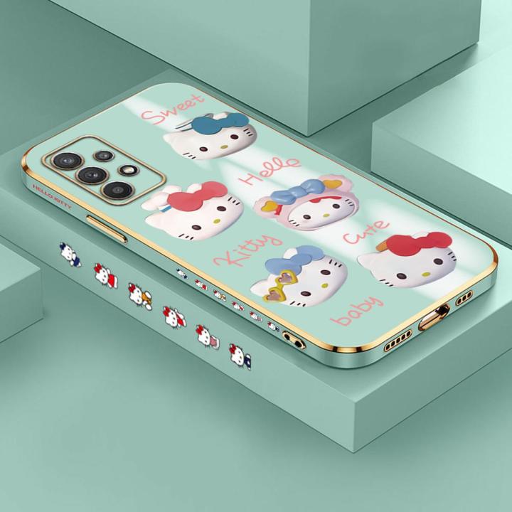 Samsung A32 5G Cute Cartoon Hello Kitty For Girls Square Edge Pattern Casing Plated Phone Shell Luxury Plating Soft Phone Case