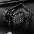 LIANDU Men Watch with 3 pcs Bracelets Set PU Leather Band Quartz Wristwatch Fashion Wristwatches. 