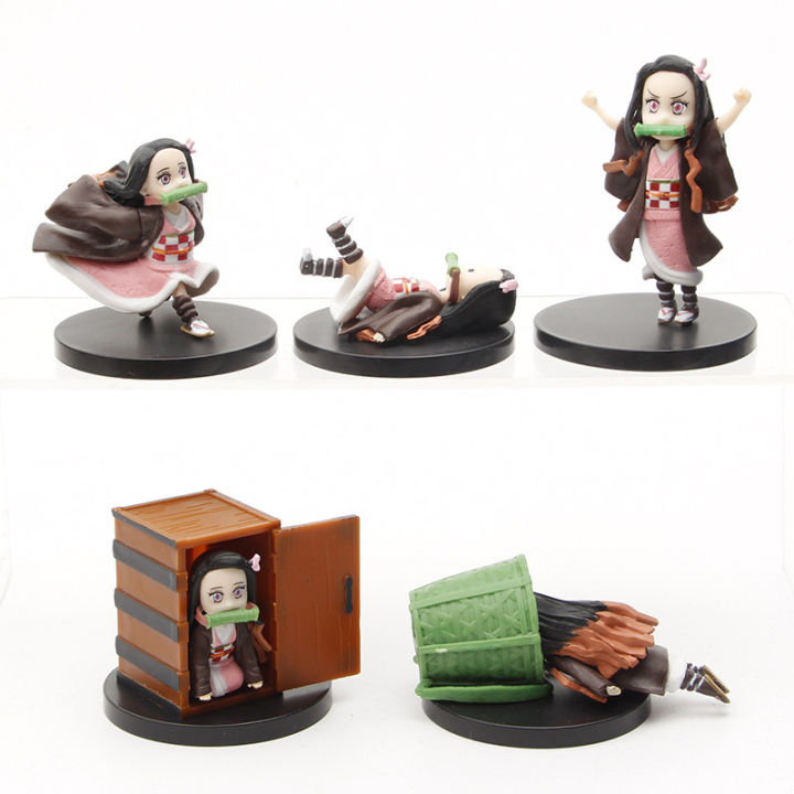 5pcs/set Anime Demon Slayer Kimetsu no Yaiba Kamado Nezuko Car Office Home Decoration Action Figure Models Toys Left Bank