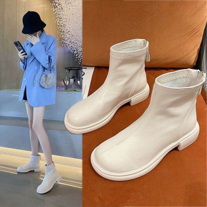 Short boots women's 2021 spring and autumn thin single boots new British style Martin boots beige boots short tube nude boots