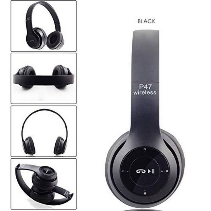 Wireless Bluetooth P47 Headphones for Gaming - Black