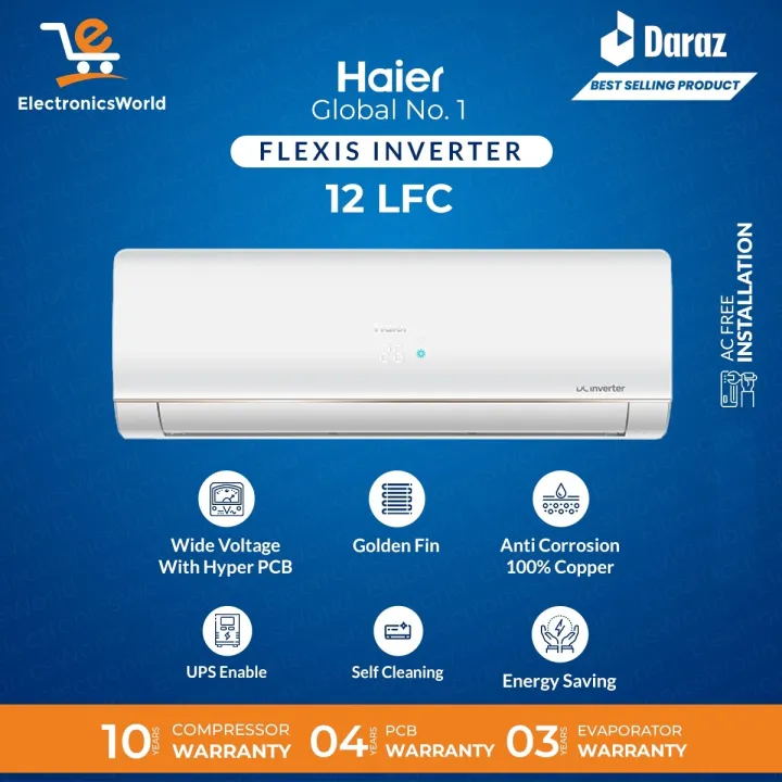 Haier AC 1 Ton DC Inverter | Model AC HSU-12LF CB /  HSU - 13 LF (New Model 2025)  | UPS Enabled Self Cleaning 67 % Energy Saving Turbo Cooling - Wide Voltage- Full BTU-White Color | 10 Years Warranty/ Air Conditioner /Haier Free Installation