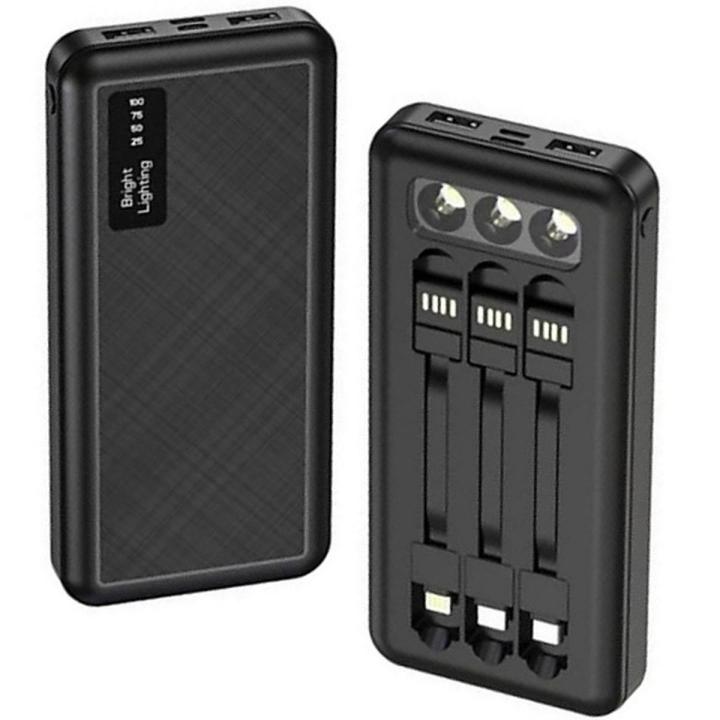 Sovo X19 30000 Mah Power Bank 22.5w Fast Charging 3 Built-in Cable's With Bigger Flashlight Dual Input Micro Type C power bank (Original)
