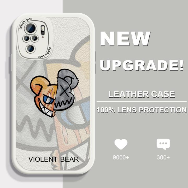 AMORVOR for Redmi Note 10 4G / Note 10S Back Cover Fashion Style Bear PU Leather Case Soft Silicone Edge Phone Cases