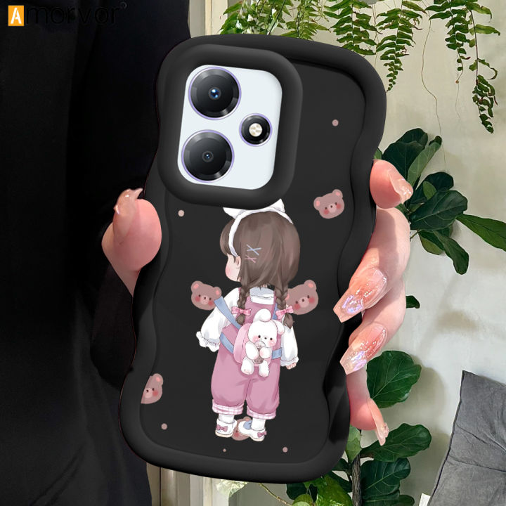 AMORVOR for Infinix Hot 30 Play Hot 30i Hot 30 Back Cover Lovely Girl Pattern Luxury Phone Case Macaron Wave Soft Silicone Mobile Cover