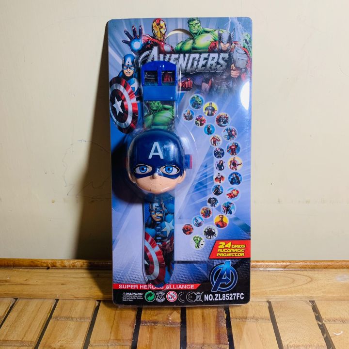 Captain America projector watch-Digital 24 Images Automatic Projector Toy Watch for Kids School Girls & Boys Captain America Digital Wrist Watch