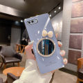 For OPPO A12e Back Cover + Bowknot Makeup Mirror Fashion Shiny Plating Square Bumper Bling Girls Phone Case Soft TPU Silicone Shockproof Back Cover. 