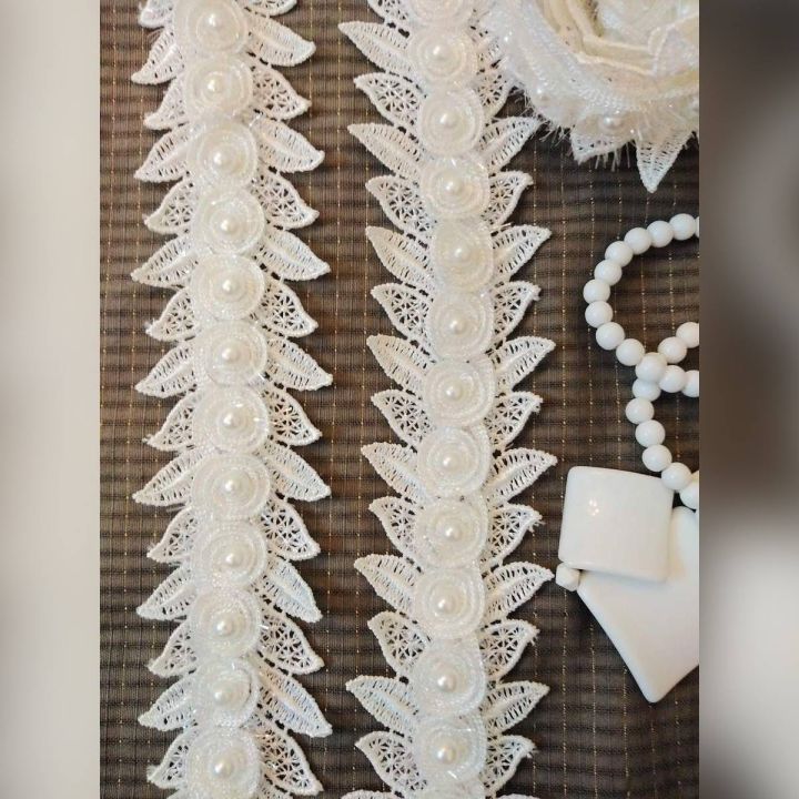Lace per yard - White Lace Unique Design Pearl Dress Lace