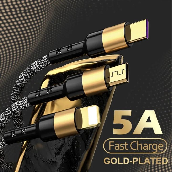 5A Fast Charging 3 in 1 S Cable ulti Qui Charger ro S ype C Cable for Samsung Xiaomi Oneplus ealme